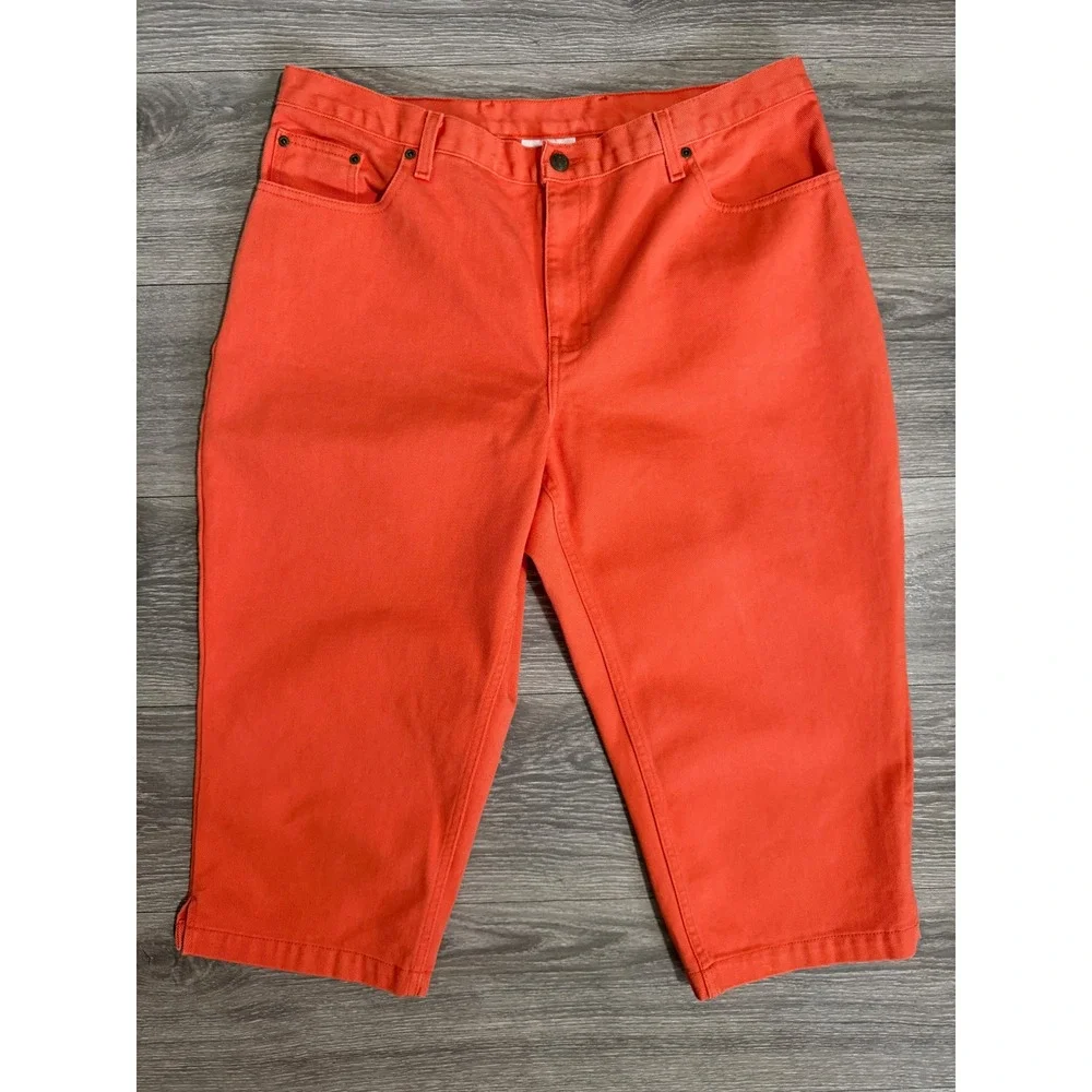 Jeanology Women‎ Orange Denim Shorts Cotton 5-Pocket Waist 36 in  Mid-Length